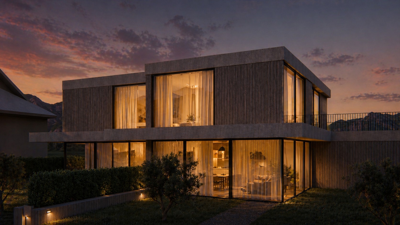 Visualisierung Doppelhaus Möhlin, Eingangsseite mit Garage