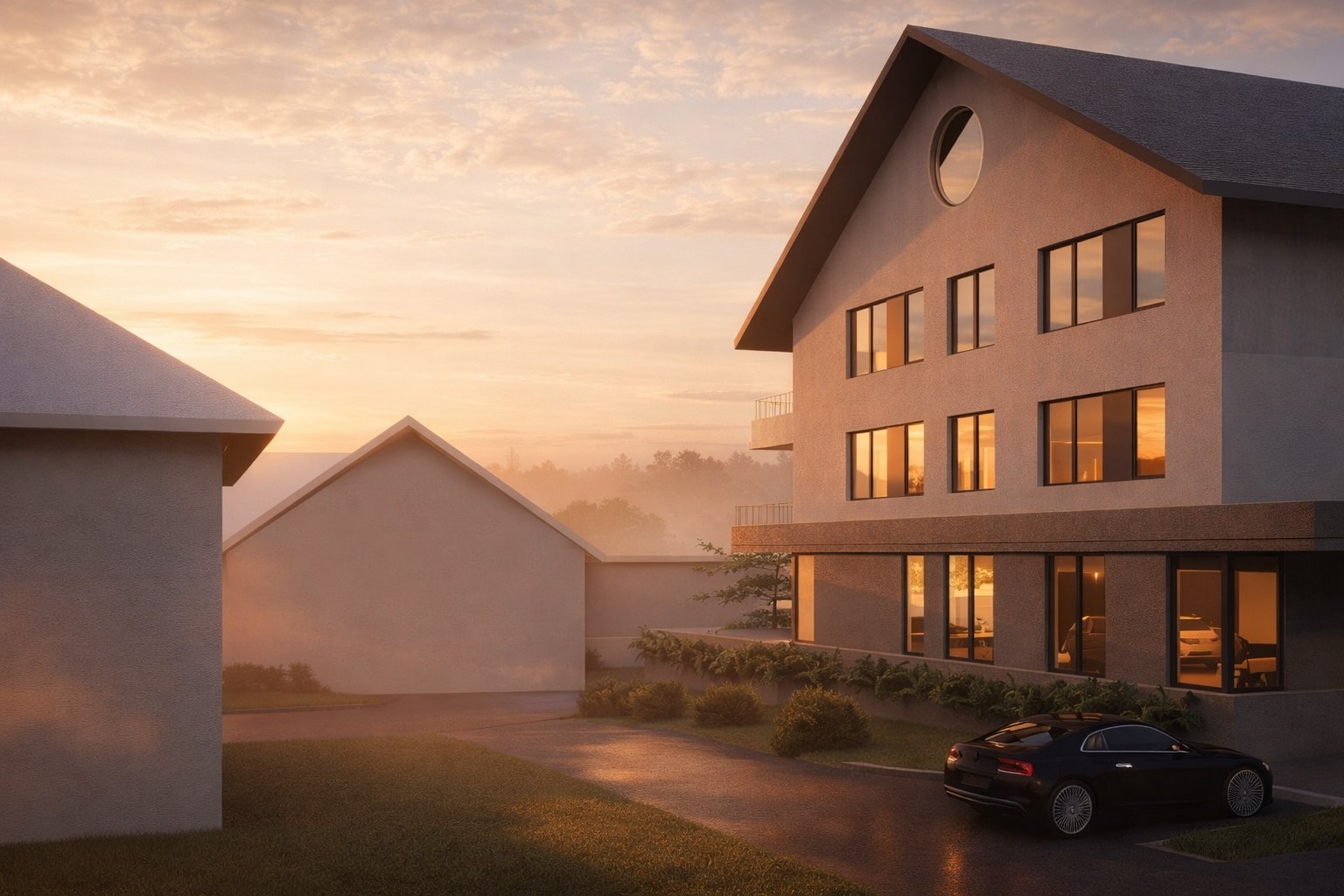 Visualisierung Birkingen, Zwischenraum zwischen Doppelhaus und Mehrfamilienhaus